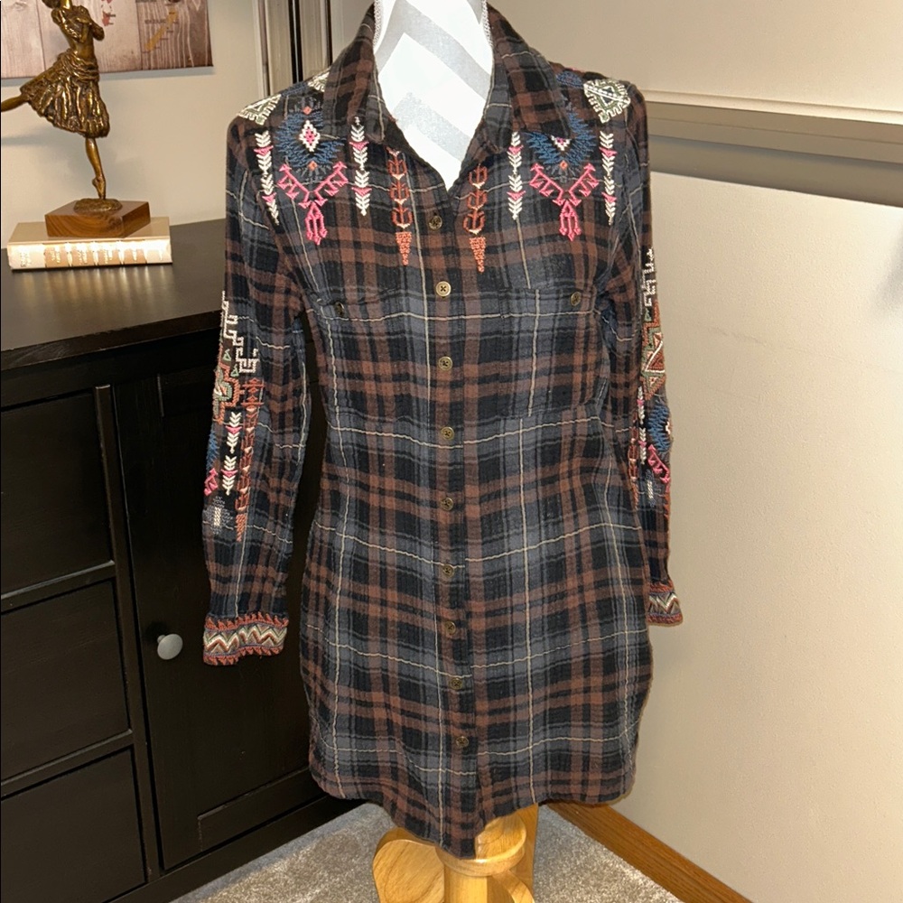 JOHNNY WAS Workshop ‘Yadani’ Embroidered Southwest Boho Shirt/Tunic, Medium
